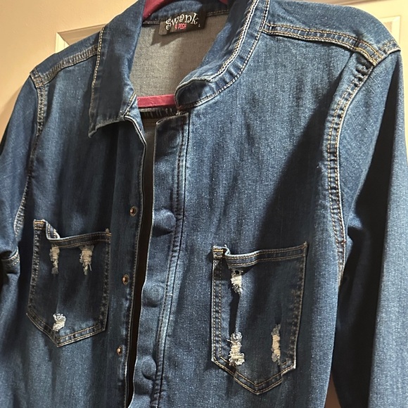 Stretchy Brand New Blue Denim Jumpsuit - Picture 3 of 6